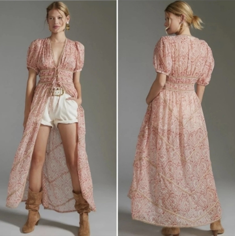 Floreat Sheer Maxi Dress Open Cardigan Duster M